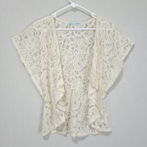 Maurices Lace Cardigan Womens Size Small Cream Floral Sheer Cottage Fairy Boho